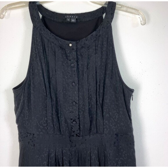 THEORY sz 10 Black Silk Viscose Burnt Out Sleeveless Dress Flowy Lined Devore - Picture 2 of 7